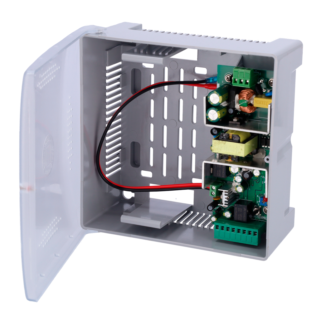 Alimentador - Exclusivo para control de acceso - Control de distintas cerraduras - Bateràa auxiliar - Se puede configurar en NC/NO - Caja de plà¡stico