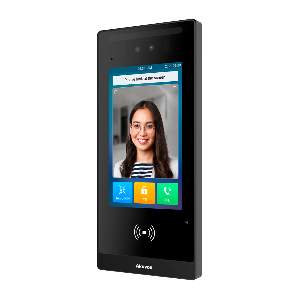 Pulsantiera Videocitofono Ip Akuvox AK-E18C con controllo accessiTelecamera 2 Mp | Audio bidirezionale Crystal ClearRiconoscimento facciale, scheda, NFC, BLE, QR e PIN | 2 relè20.000 utenti | PoE, SIP standardSchermo touch screen IPS da 7"