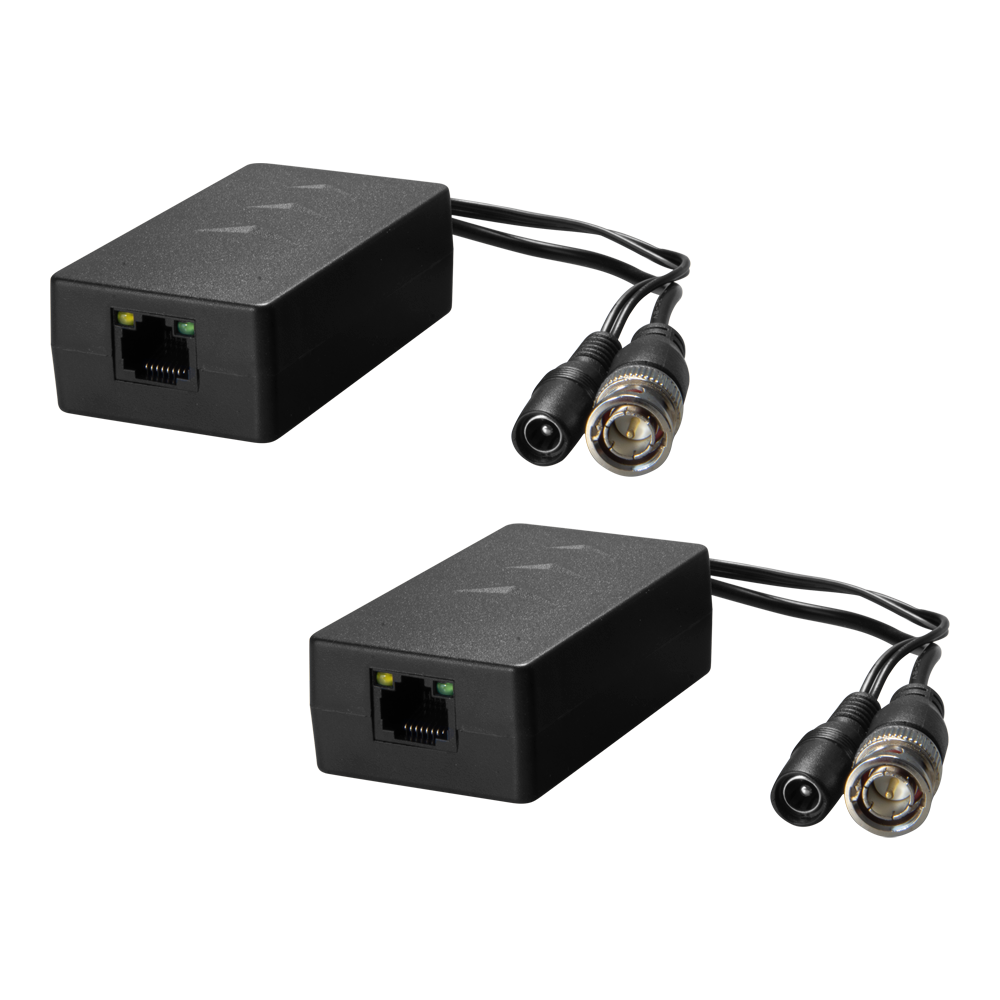 Trasmettitore passivo per doppino - Ottimizzato per HDTVI, HDCVI e AHD - 1 canale video e alimentazione - Connettore RJ45 (UTP), BNC e Jack - Distanza: 200 ~ 400 m - 2 unità , emissore e ricettore