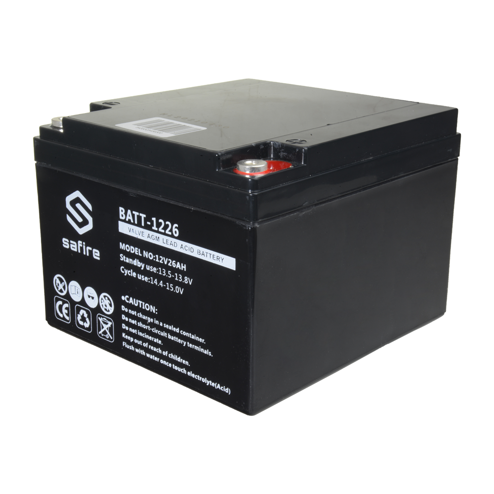 Batteria ricaricabile - Tecnologia piombo-acido AGM - Voltaggio 12 V - Capacità 26 Ah - 182 x 166 x 126 mm / 8400 g - Per backup o uso diretto - BATT-1226