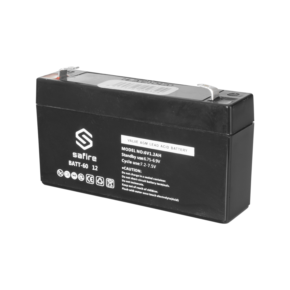 Batteria ricaricabile - Tecnologia piombo-acido AGM - Voltaggio 6 V - Capacità 1.2 Ah - 58 x 97 x 24 mm / 290 g - Per backup o uso diretto - BATT-6012