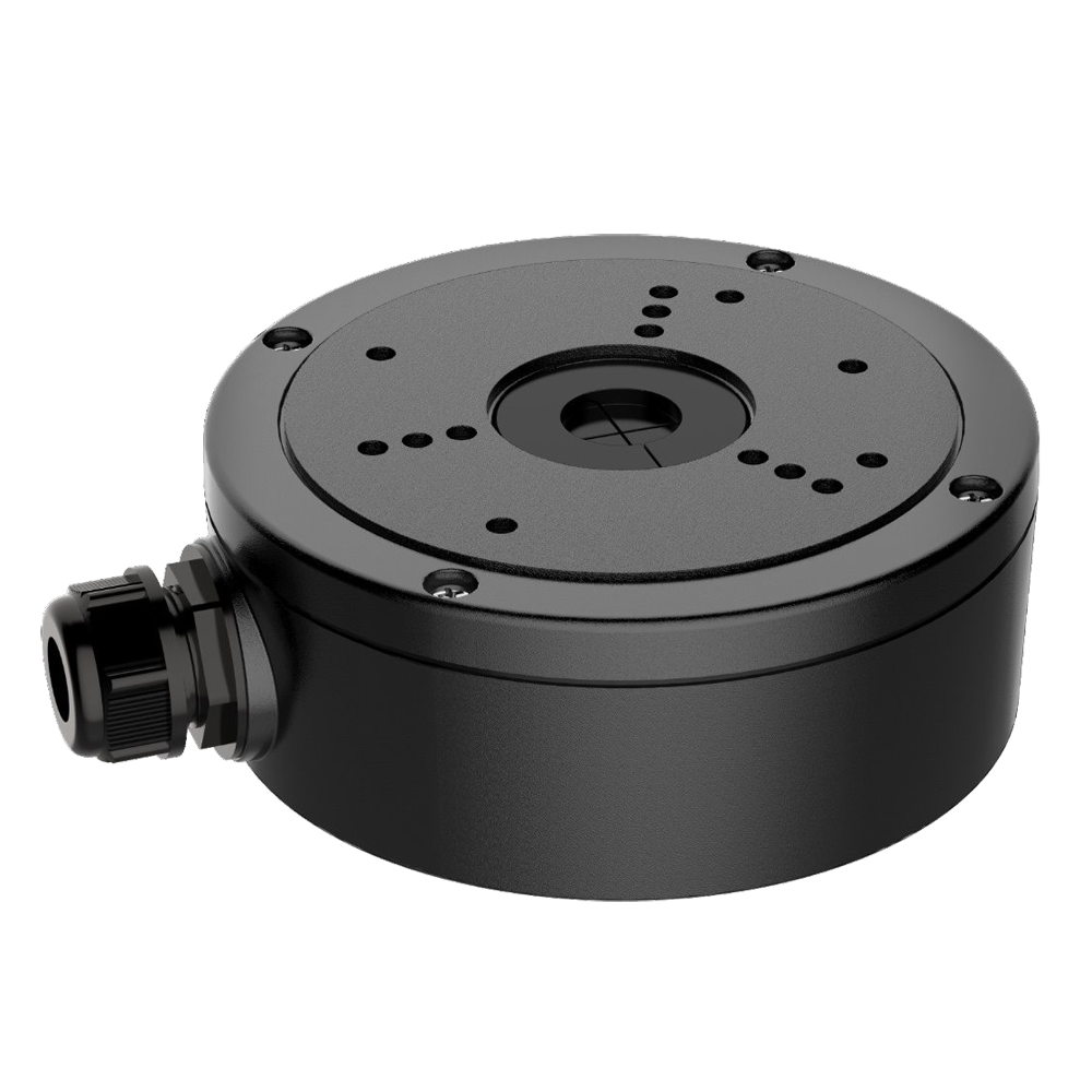 Scatola di giunzione - Per telecamere dome o bullet - Per esterni - Installazione a tetto o parete - Colore nero - Passacavo