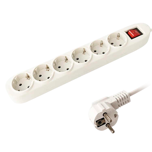 Presa di corrente multipla - 6 uscite fino a 250VAC / 16 A max. - Interruttore on/off - Colore bianco - PDU-6P-SWITCH