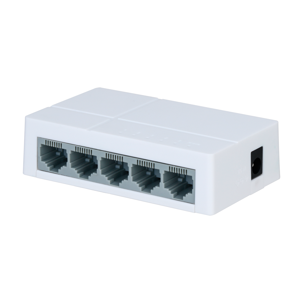 Switch Branded Fast Ethernet - 5 porte RJ45 - Velocità 10/100Mbps - Buffer migliorato per trasmissione video - Plug and Play - Alloggiamento in Plastica