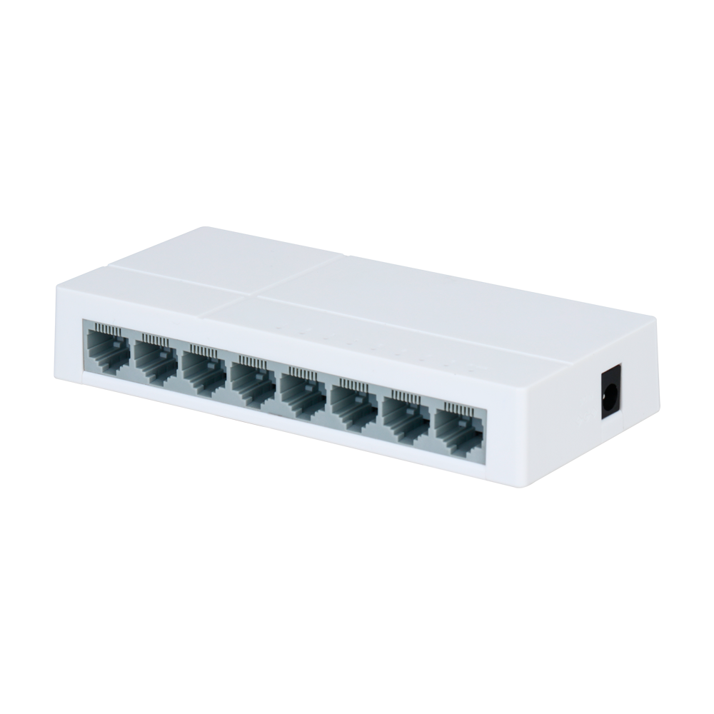 Switch Branded Fast Ethernet - 8 porte RJ45 - Velocità 10/100Mbps - Buffer migliorato per trasmissione video - Plug and Play -