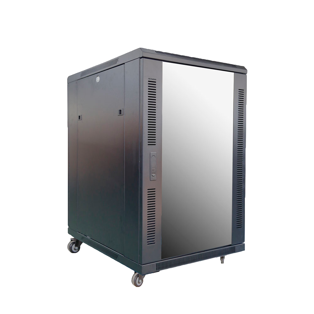 Armadio rack per pavimento - Fino a 18U rack da 19"(600*800) - Fino a 800 Kg di carico - Con ventole e passacavi - 4 ventole, 2 vassoi e PDU 6 prese - Non assemblato - RACK-18UFN-8D