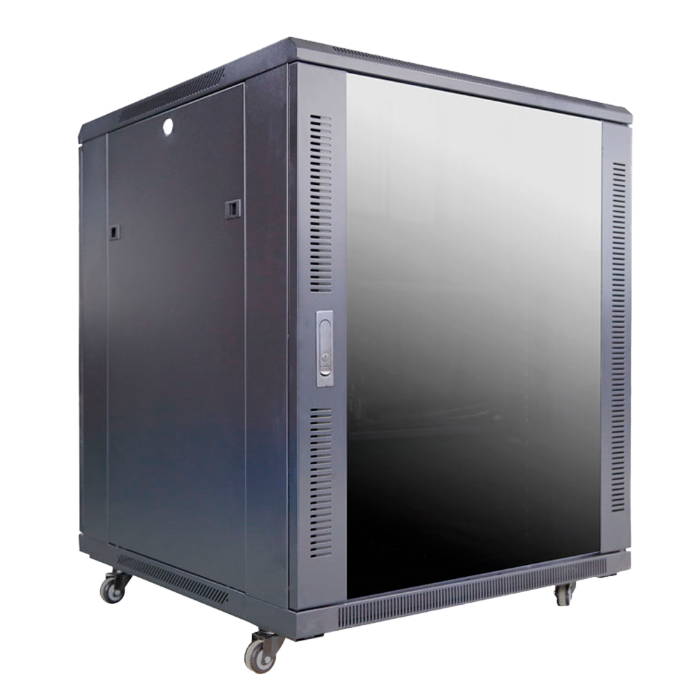 Armadio rack per pavimento - Fino a 18U rack da 19"(800*800) - Fino a 800 Kg di carico - Con ventole e passacavi - 4 ventole, 2 vassoi e PDU 6 prese - Non assemblato - RACK-18UFN-8D8W