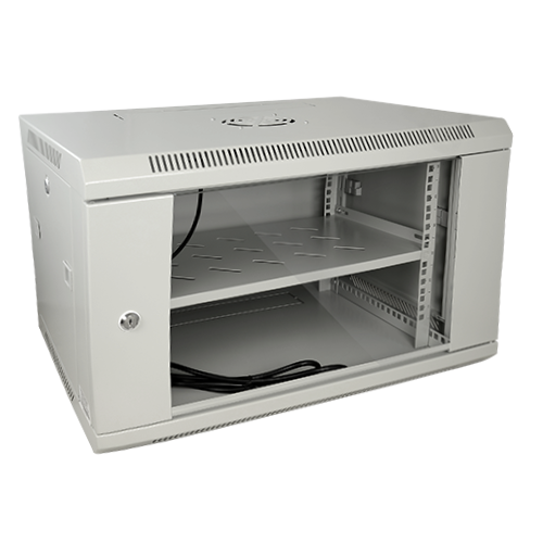 Armadio rack a parete - Fino a 6U rack da 19" - Fino a 60 Kg di carico - Con ventilazione e passacavi - Ventola e vassoio inclusi - Ciabatta da 6 prese inclusa