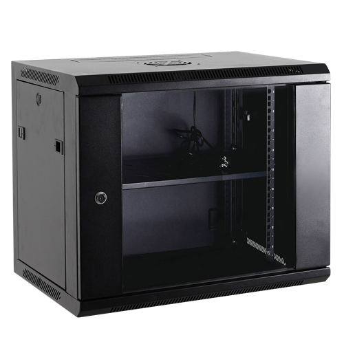 Armadio rack a parete - Fino a 9U rack da 19" - Fino a 100 Kg di carico - Con ventole e passacavi - Ventola, vassoio e ciabatta a 6 prese inclusi - Non assemblato - RACK-9UN