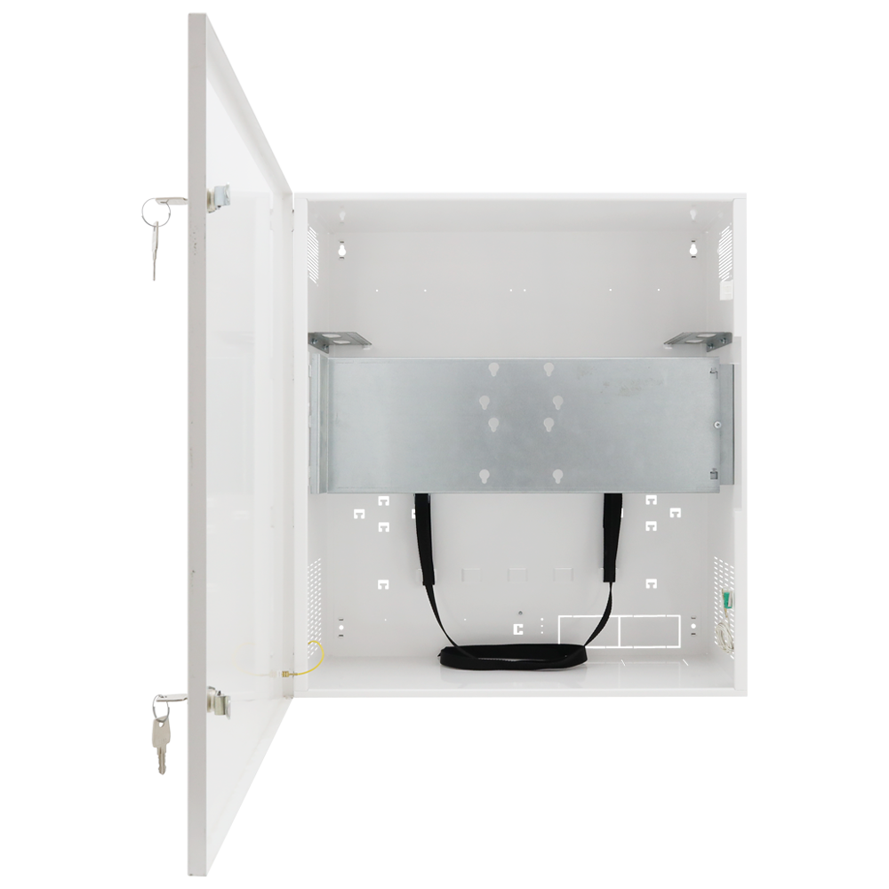 Box di sicurezza - Speciale per installazione a parete - Formato verticale - 2 chiavi e serrature - Ingressi per cablaggio - Per Monitor, Switch POE, Videoregistratore e Rack 19´