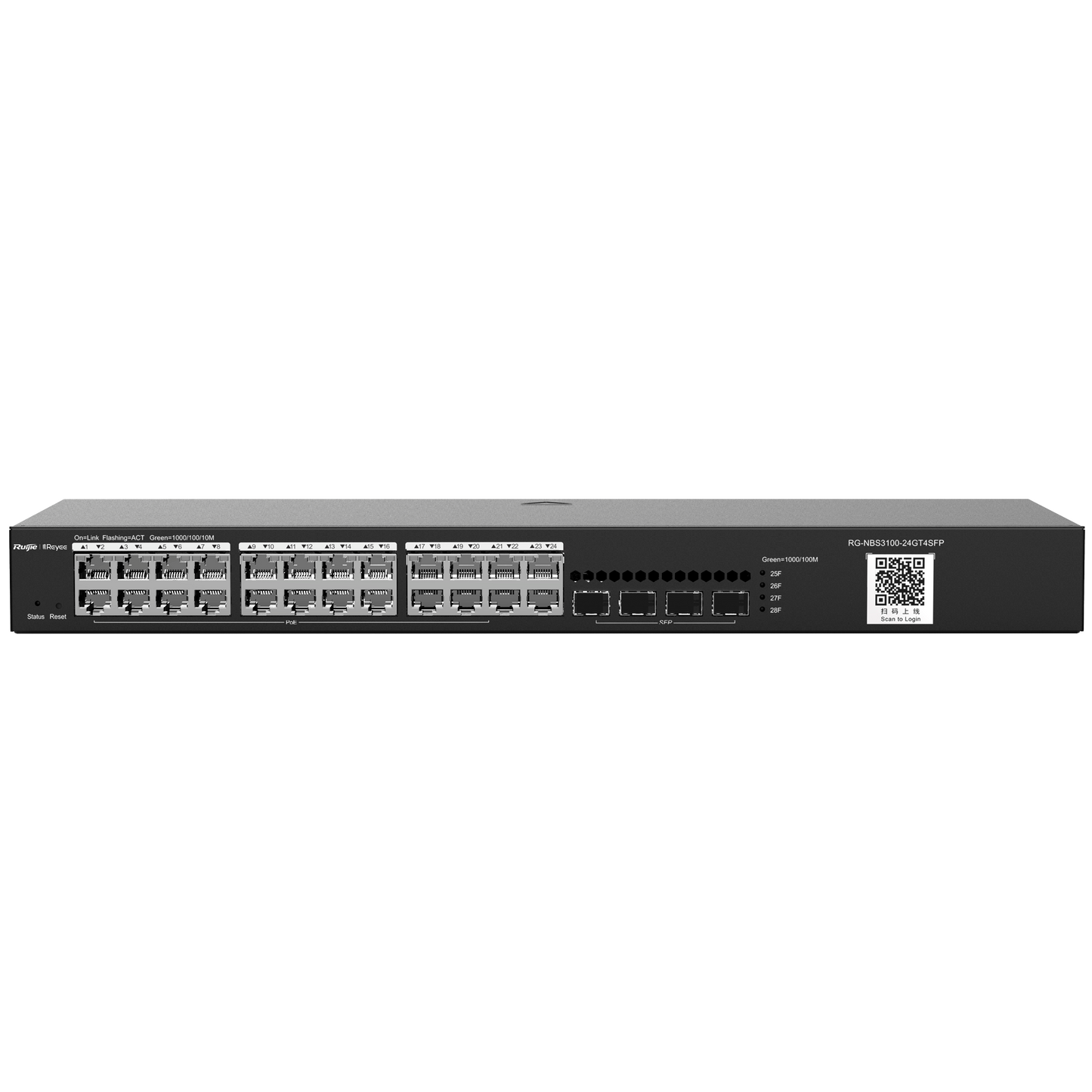 Reyee Switch Cloud Layer 2 - 24 porte RJ45 Gigabit - 4 SFP Gigabit - Static LAG/DHCP Snooping/IGMP Snooping/Port Mirroring - VLAN/Port Isolation/STP/RSTP/ACL/QoS - Montaggio su rack