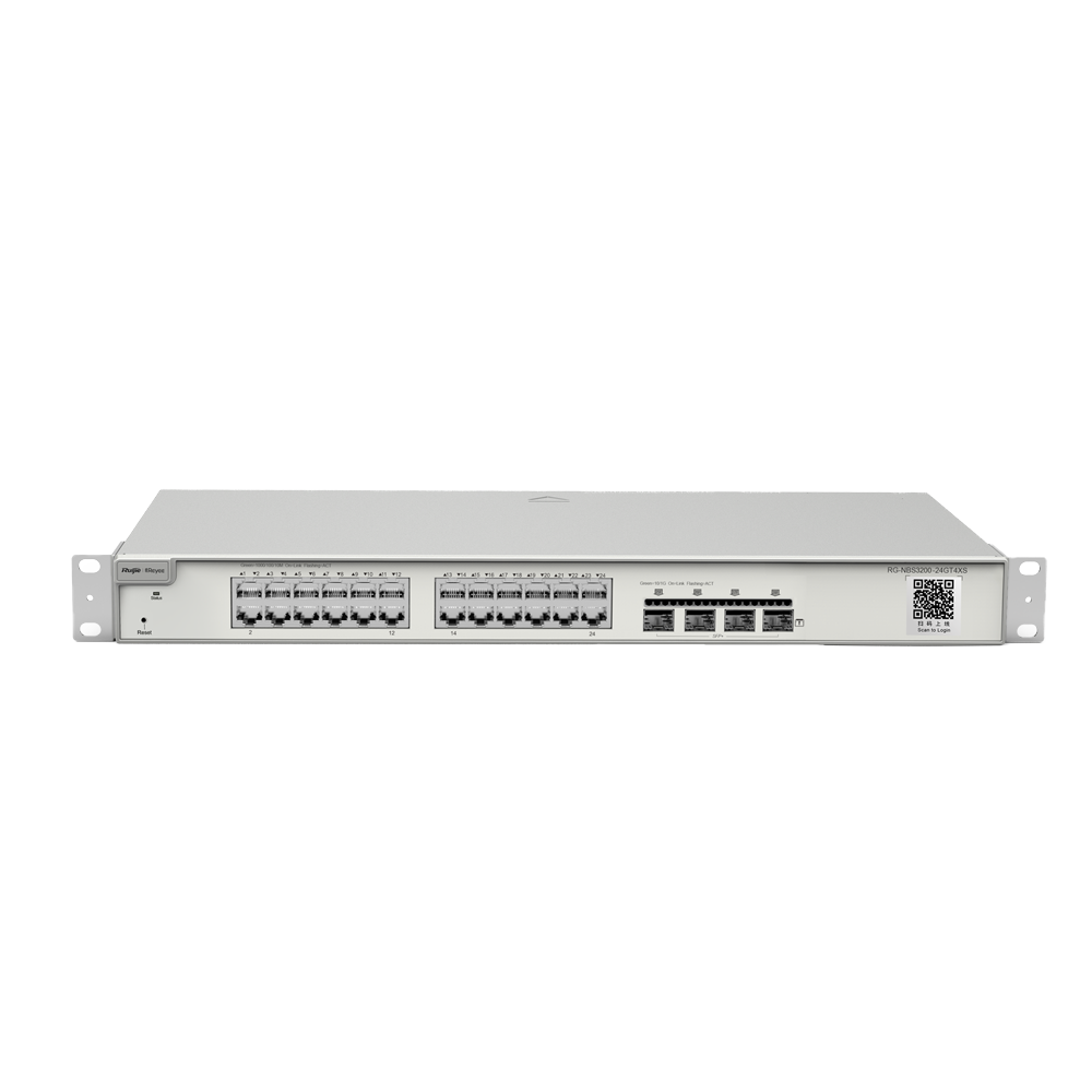 Reyee Switch Cloud Layer 2+ - 24 porte RJ45 Gigabit - 4 porte SFP+ 10 Gbps - Static LAG/DHCP Snooping/IGMP Snooping/Port Mirroring - VLAN/Port Isolation/STP/RSTP/ACL/QoS - Montaggio su rack