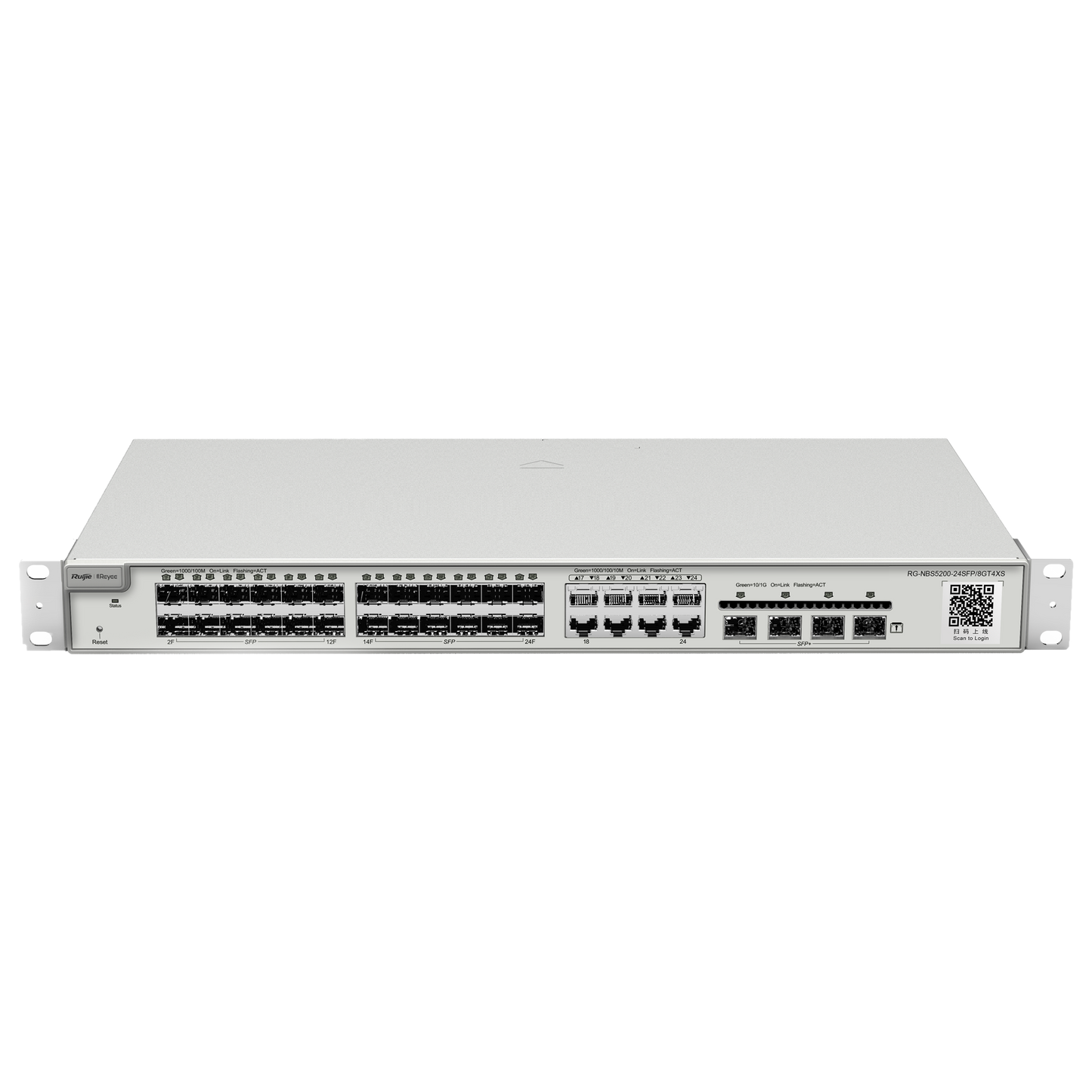 Reyee Switch Cloud Layer 3 - 24 porte SFP Gigabit (8 Porte Combo RJ45) - 4 porte SFP+ 10 Gbps - Static LAG/DHCP Snooping/IGMP Snooping/Port Mirroring - VLAN/Porta Isolation/STP/RSTP/ACL/QoS/802.1X - Server DHCP/Rotte statiche/RIP/OSPF/SNMP