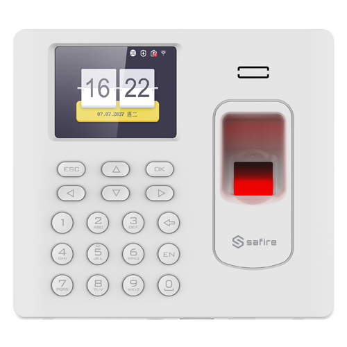 Controllo Presenze - Impronte, scheda EM e tastiera - 3.000 registrazioni / 100.000 registri - TCP/IP, USB e WiFi - Modalità Presenze | Colore bianco - Software Safire Control Center AC