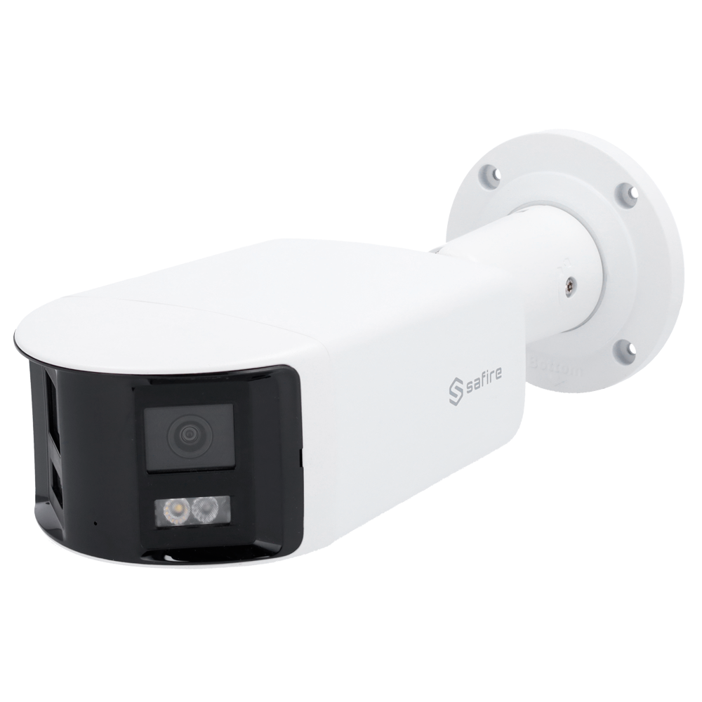 Telecamera Panoramica Bullet 4 Megapixel - 2x 1/2.5" Progressive Scan CMOS - Ottica 2.8mm, Visione panoramica 180° - IR Distanza 40m - Truesense2: Miglioramento del filtro per i falsi allarmi - Protezione IP67, PoE 802.3af