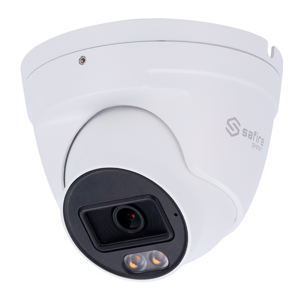 Safire Smart - Telecamera Turret IP gamma E1 Night Color - Risoluzione 4 Megapixel (2566x1440) - Ottica 2.8 mm | Microfono integrato | LED 30m - IA: Classificazione di persone e veicoli - Waterproof IP67 | PoE (IEEE802.3af)