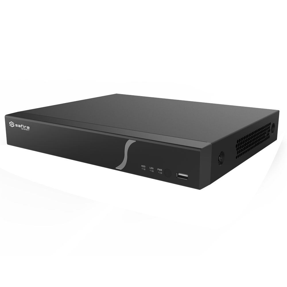 Safire Smart - Videoregistratore NVR per telecamere IP gamma B2 - 8CH video / Compressione H.265S / 1HDD - Risoluzione fino a 12Mpx / Larghezza di banda 80Mbps - HDMI 4K e VGA / Dewarping Fisheye - Riconoscimento facciale, Metadati video