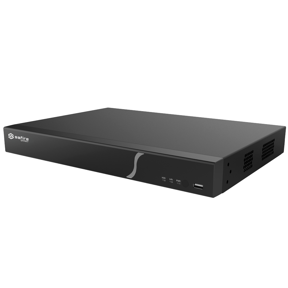 Safire Smart - Videoregistratore NVR per telecamere IP gamma B2 - 16CH Porte PoE / Compressione H.265S / 2HDD - Risoluzione fino a 12Mpx / Larghezza di banda 160Mbps - HDMI 4K e VGA / Dewarping Fisheye - Riconoscimento facciale, Metadati video