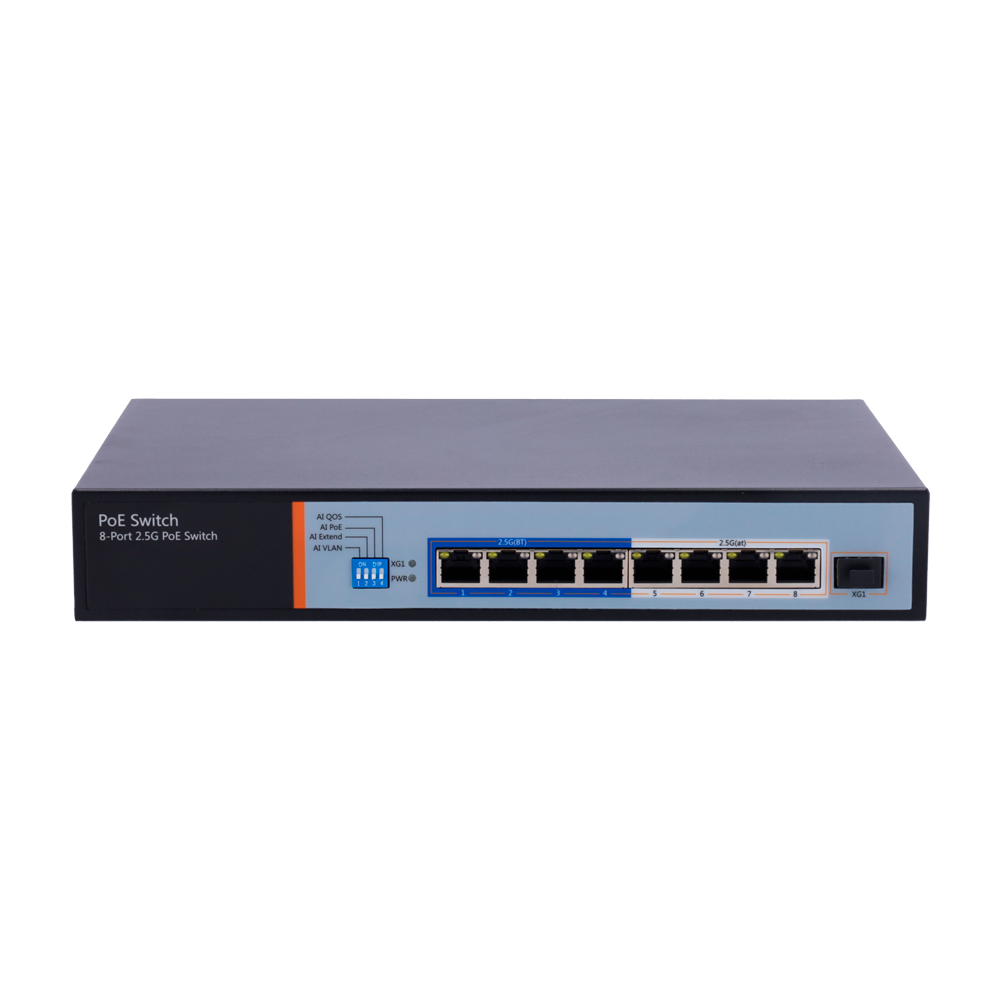 Switch Hi-PoE - 8 porte PoE + 1 Uplink SFP 10G - Velocità porte Multi-Gigabit 2,5/1Gbps - 8 Porte PoE+ 30W + 4 Porte Hi-PoE 90W - PoE Watchdog - Fino a 150W Potenza PoE totale