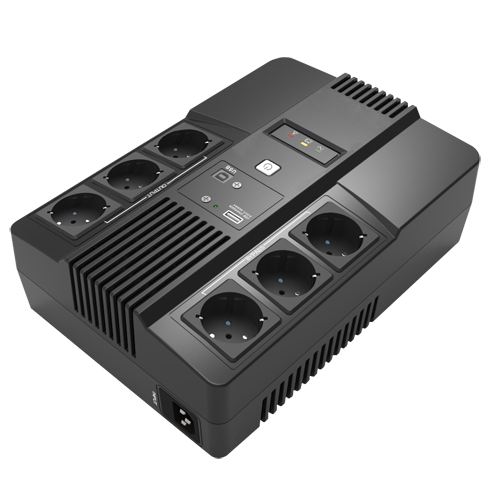 UPS monofase line-interactive - Potenza 800VA/480W - Entrata 220~240 Vac /Uscita 230 Vac - 6 uscite protette (3 UPS, 3 Bypass) - Tempo di ricarica 6~8 ore - Batteria al piombo-acido sigillata (inclusa)