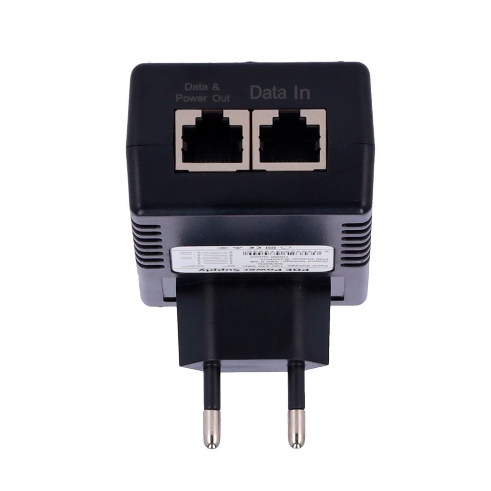 Iniettore PoE da parete - Ingresso/Uscita RJ45 10/100 Mbps - Potenza 15 W - Distanza massima 100 m - INJ-POE-15W-P