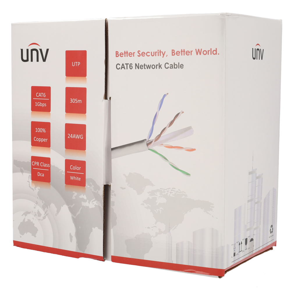 Uniview - Cavo UTP Cat. 6 OFC 300 m CPR Dca - UV-UTP6-300-BC24AWG-DCA-B-W