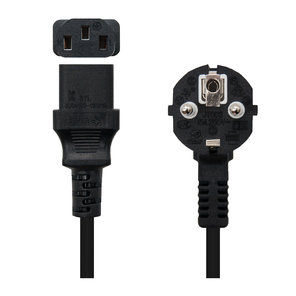 Cavo di alimentazione - Connettore CEE7 maschio - C13 femmina - Conduttore AWG18 - 5m - Colore nero - AC-EU-C13