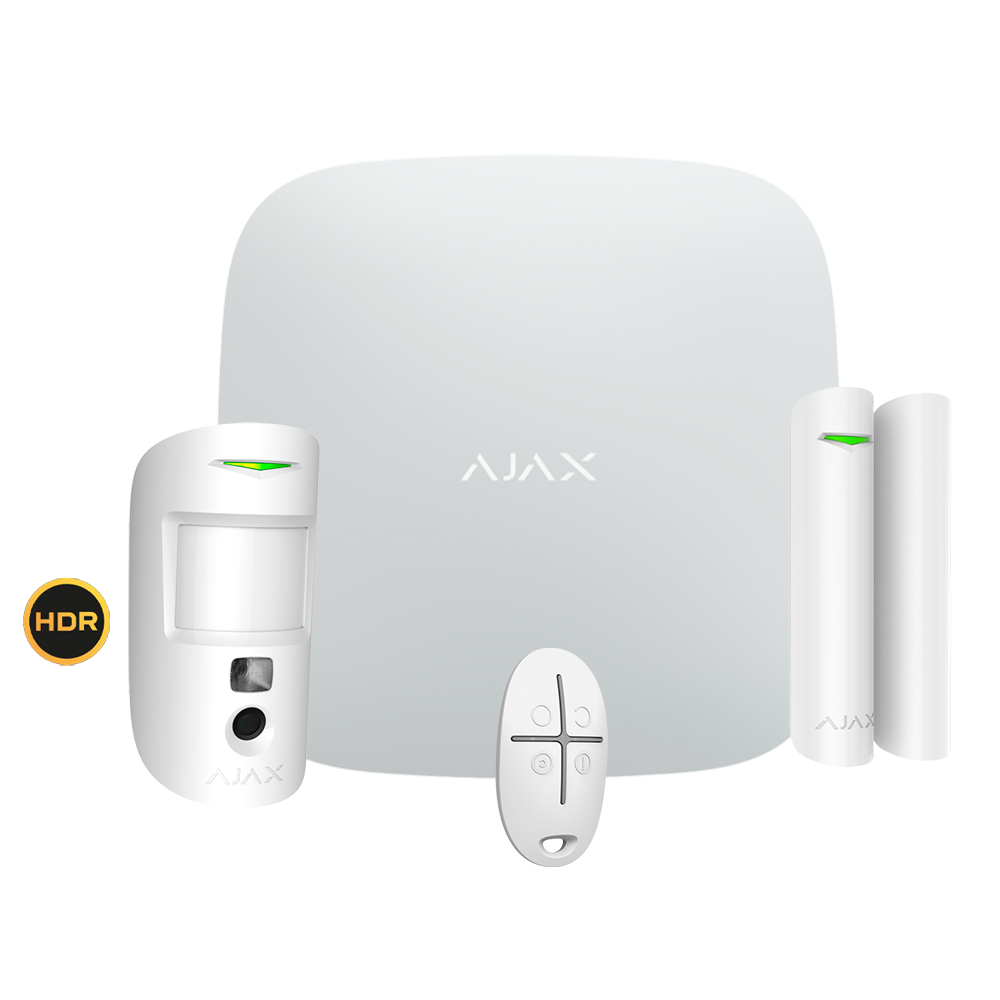 Ajax - Kit allarme Grado 2 Hub 2 Plus 4G/Wi-Fi con MotionCam HDR - AJ-STARTERKITPLUS-CAM-HDR-W | Solaresicuro.com