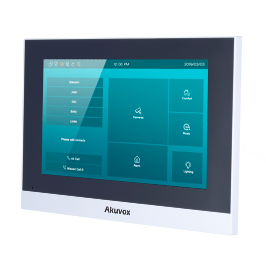 Monitor Akuvox AK-C313S Monitor Linux per VideocitofonoSchermo TFT di 7" Audio bidirezionale Crystal ClearTCP/IP, PoE, SIP standardManutenzione tramite CloudCollegamento monitor e postazione esterna tramite Cloud