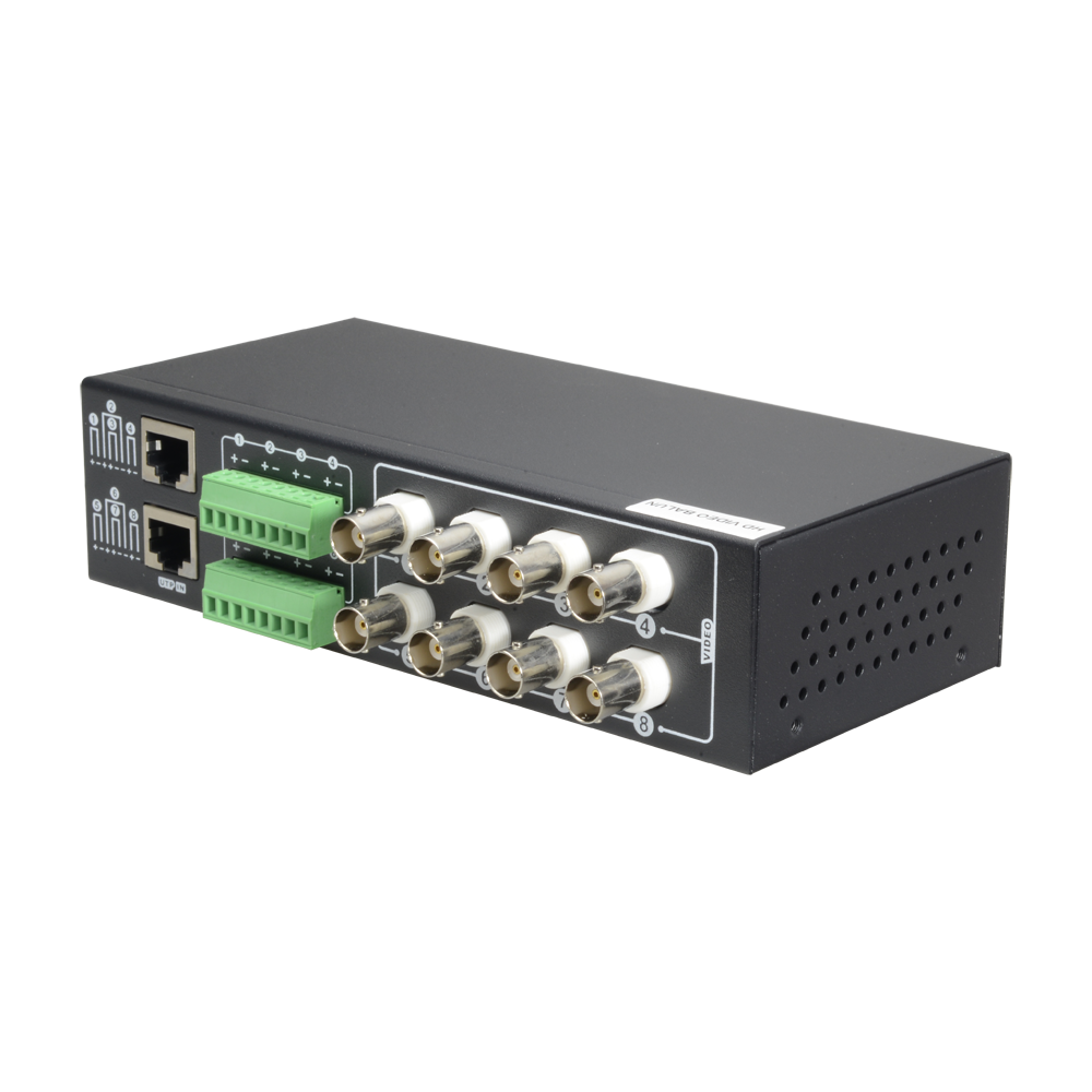 Video Balun 4N1 (HDTVI, HDCVI, AHD e CVBS) - 8 canali passivi - Include 8 BA612P-HAC - Connessione BNC e RJ45 - Distanza: 180 ~ 440 m - Montabile a rack 19"