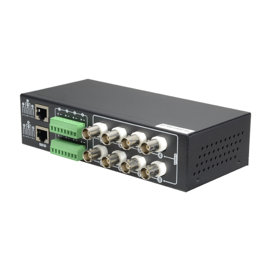 Video Balun 4N1 (HDTVI, HDCVI, AHD e CVBS) - 8 canali passivi - Include 8 BA612P-HAC - Connessione BNC e RJ45 - Distanza: 180 ~ 440 m - Montabile a rack 19"