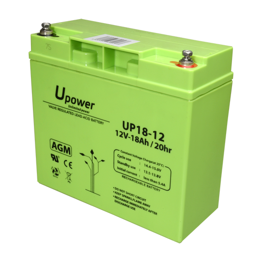 Upower - Batteria ricaricabile - Tecnologia piombo-acido AGM - Voltaggio 12 V - Capacità 18.0 Ah - 167.5 x 181.5x x 77/ 5700g - Per backup o uso diretto - BATT-1218-U