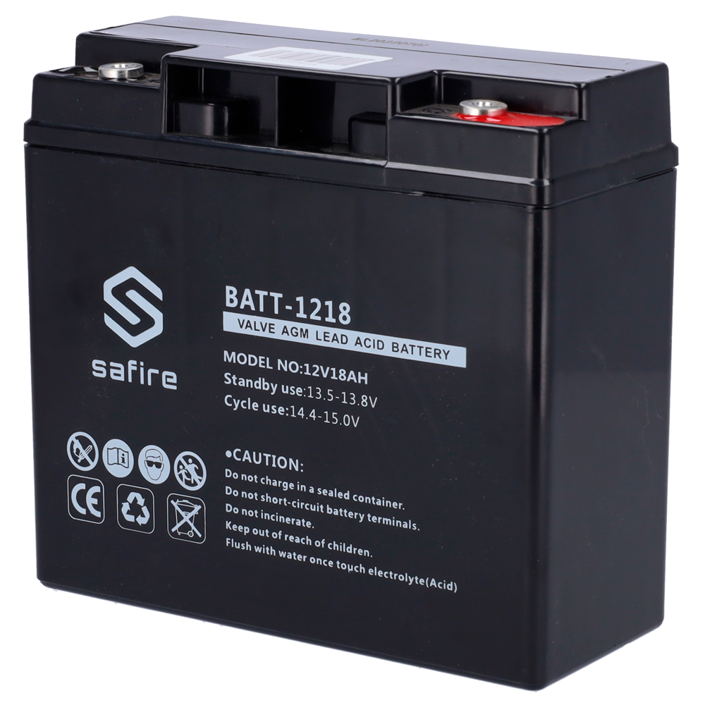 Batteria ricaricabile - Tecnologia piombo-acido AGM - Voltaggio 12 V - Capacità 18 Ah - 168 x 181 x 77 mm / 5600 g - Per backup o uso diretto - BATT-1218