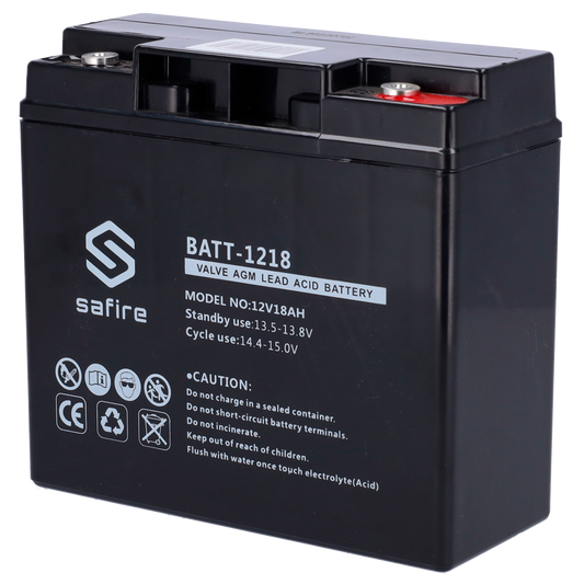 Batteria ricaricabile - Tecnologia piombo-acido AGM - Voltaggio 12 V - Capacità 18 Ah - 168 x 181 x 77 mm / 5600 g - Per backup o uso diretto - BATT-1218