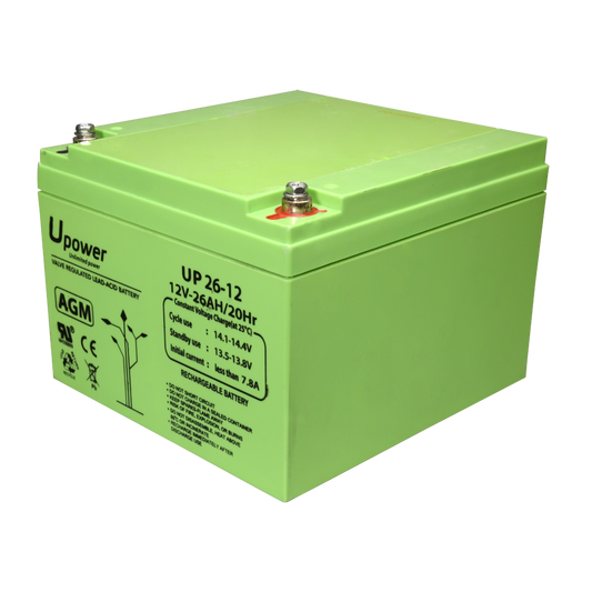 Upower - Batteria ricaricabile - Tecnologia piombo-acido AGM - Voltaggio 12 V - Capacità 26.0 Ah - 125 x 166.5x x 175/ 8440g - Per backup o uso diretto - BATT-1226-U