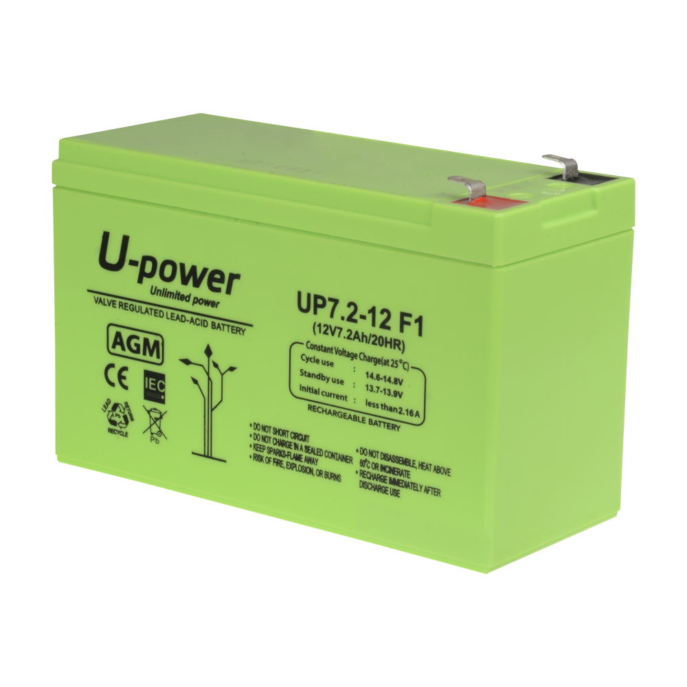 Upower - Batteria ricaricabile - Tecnologia piombo-acido AGM - Voltaggio 12 V - Capacità 7.2 Ah - 101 x 151 x 65 mm / 2180 g - Per backup o uso diretto - BATT-1272-U