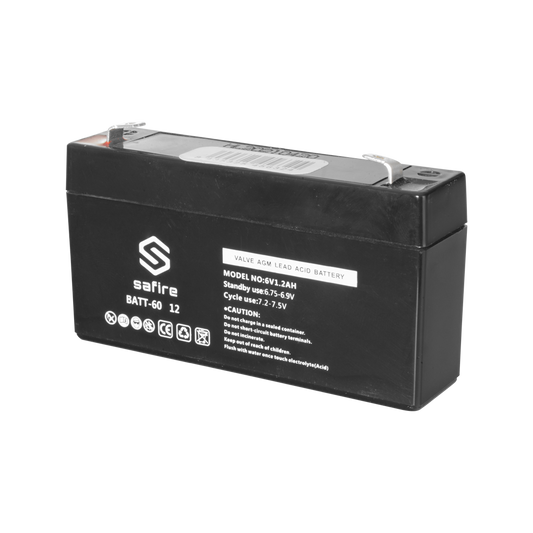 Batteria ricaricabile - Tecnologia piombo-acido AGM - Voltaggio 6 V - Capacità 1.2 Ah - 58 x 97 x 24 mm / 290 g - Per backup o uso diretto - BATT-6012