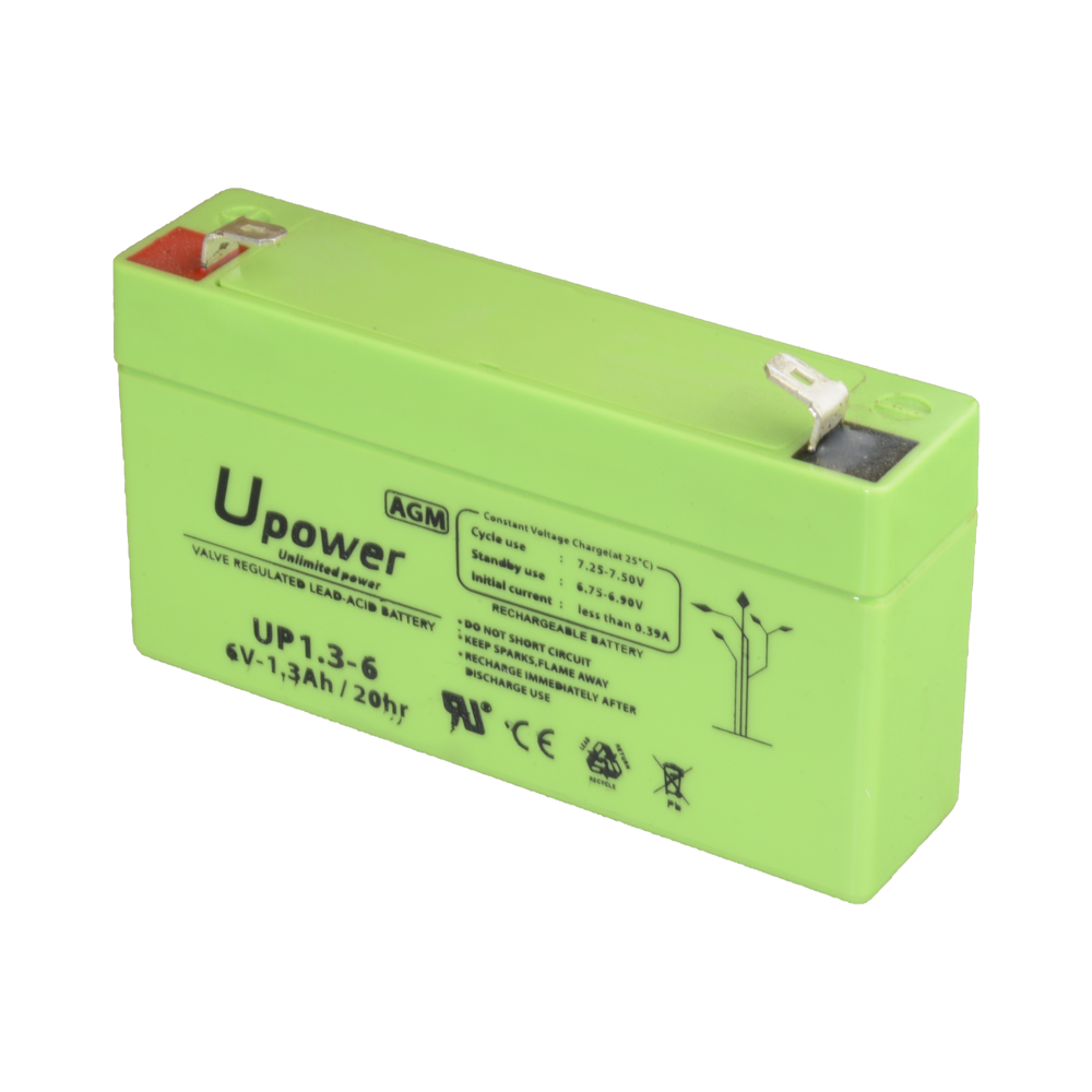 Upower - Batteria ricaricabile - Tecnologia piombo-acido AGM - Voltaggio 6 V - Capacità 1.3 Ah - 97 x 57.5x x 24/ 290g - Per backup o uso diretto - BATT-6013-U