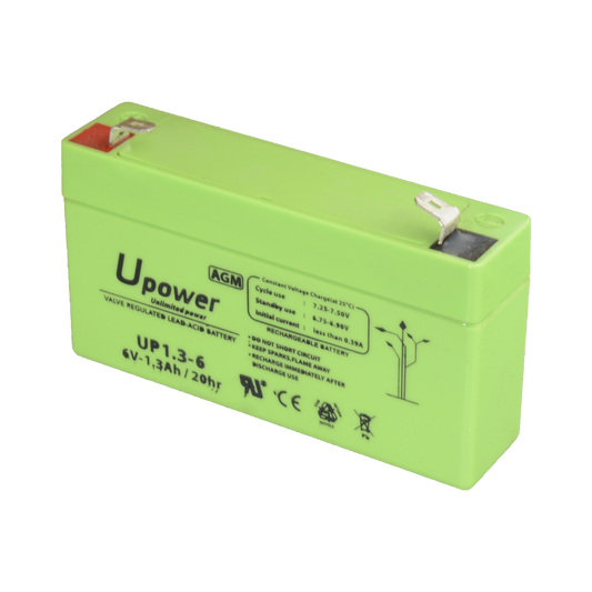 Upower - Batteria ricaricabile - Tecnologia piombo-acido AGM - Voltaggio 6 V - Capacità 1.3 Ah - 97 x 57.5x x 24/ 290g - Per backup o uso diretto - BATT-6013-U