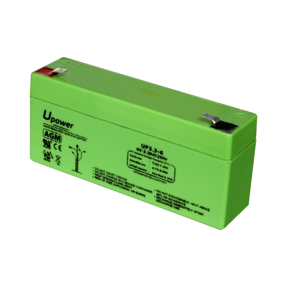 Upower - Batteria ricaricabile - Tecnologia piombo-acido AGM - Voltaggio 6 V - Capacità 3.2 Ah - 66 x 134x x 34/ 670g - Per backup o uso diretto - BATT-6033-U
