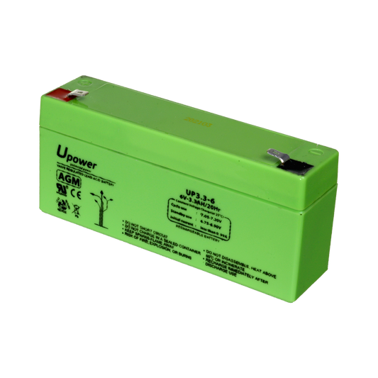 Upower - Batteria ricaricabile - Tecnologia piombo-acido AGM - Voltaggio 6 V - Capacità 3.2 Ah - 66 x 134x x 34/ 670g - Per backup o uso diretto - BATT-6033-U