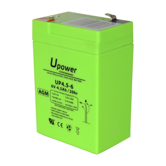 Upower - Batteria ricaricabile - Tecnologia piombo-acido AGM - Voltaggio 6 V - Capacità 4.5 Ah - 106 x 70x x 47/ 810g - Per backup o uso diretto - BATT-6045-U