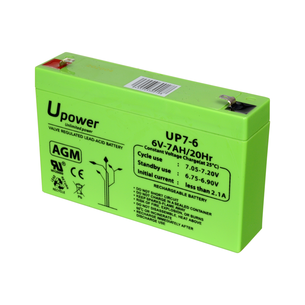 Upower - Batteria ricaricabile - Tecnologia piombo-acido AGM - Voltaggio 6 V - Capacità 7.0 Ah - 100 x 151x x 34/ 1150g - Per backup o uso diretto - BATT-6070-U