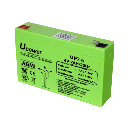 Upower - Batteria ricaricabile - Tecnologia piombo-acido AGM - Voltaggio 6 V - Capacità 7.0 Ah - 100 x 151x x 34/ 1150g - Per backup o uso diretto - BATT-6070-U
