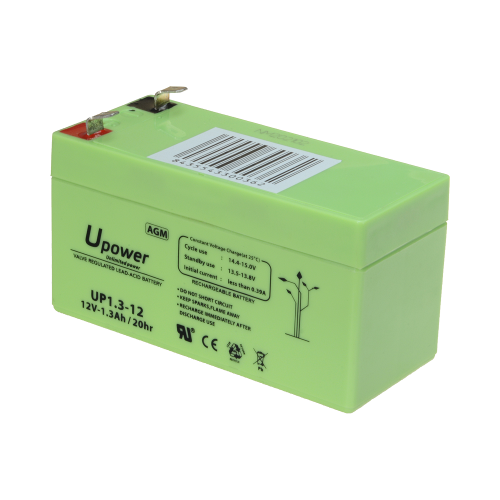 Upower - Batteria ricaricabile - Tecnologia piombo-acido AGM - Voltaggio 12 V - Capacità 1.3 Ah - 58 x 97 x 43 mm / 570 g - Per backup o uso diretto - BATT1213-U