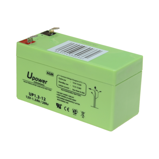 Upower - Batteria ricaricabile - Tecnologia piombo-acido AGM - Voltaggio 12 V - Capacità 1.3 Ah - 58 x 97 x 43 mm / 570 g - Per backup o uso diretto - BATT1213-U