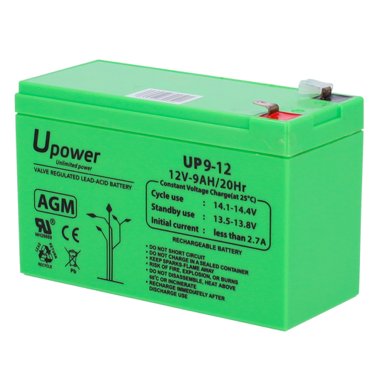 Upower - Batteria ricaricabile - Tecnologia piombo-acido AGM - Voltaggio 12 V - Capacità 9.0 Ah - 95 x 151 x 65 mm / 2660 g - Per backup o uso diretto - BATT1290-U
