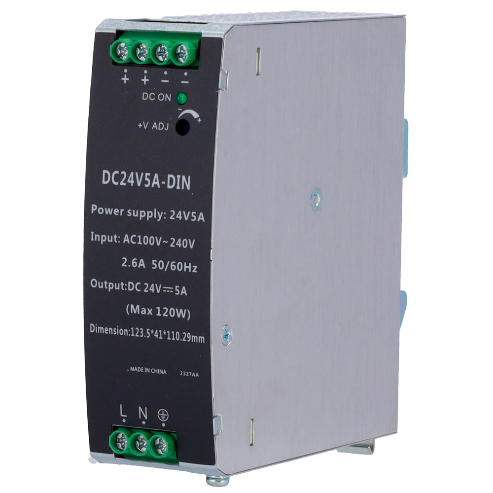 Alimentatore a commutazione - uscita DC 24 V 5 A / 120 W - 2 uscite - Voltaggio in entrata 100 V ~ 240 V - 123.5 (I) x 41 (La) x 110.3 (Lu) mm - Montaggio su guida DIN - DC24V5A-DIN