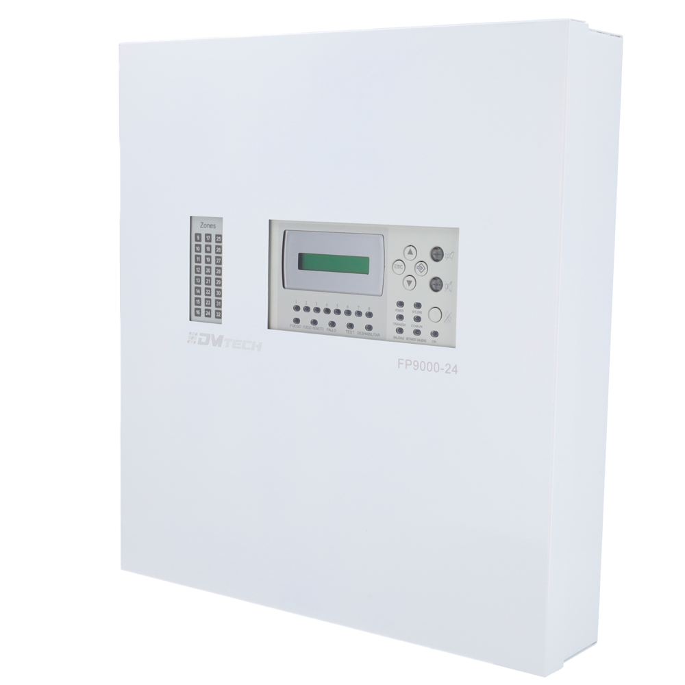 Centrale convenzionale di 24 zone con schermo LCD - 2 Uscita sirena - 2 uscite di allarme e guasto e 10 uscite relè configurabili - Uscita ripetitore - Fino a 30 rilevatori per zona - Rilevamento automatico della resistenza di fine linea
