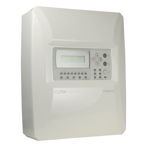 Centrale convenzionale di 8 zone con schermo LCD - 2 Uscita sirena - 2 uscite di allarme e guasto e 2 uscite relè configurabili - Uscita ripetitore - Fino a 30 rilevatori per zona - Rilevamento automatico della resistenza di fine linea